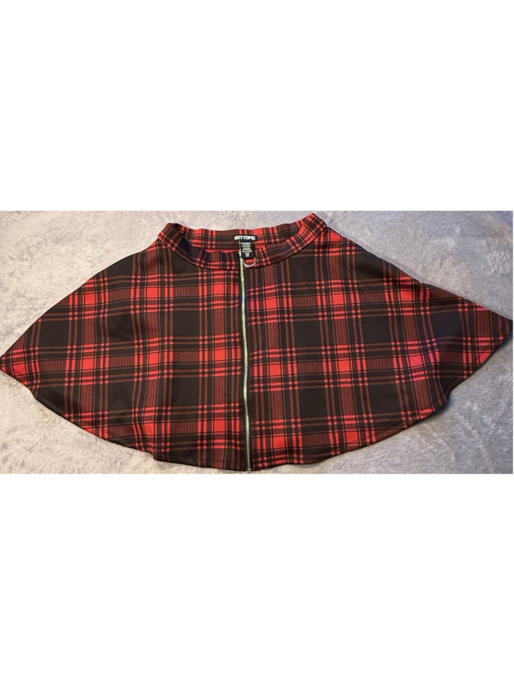 Hot Topic Goth Red & Black Plaid Skater Skirt O Ring Zipper-Pockets Size SM
